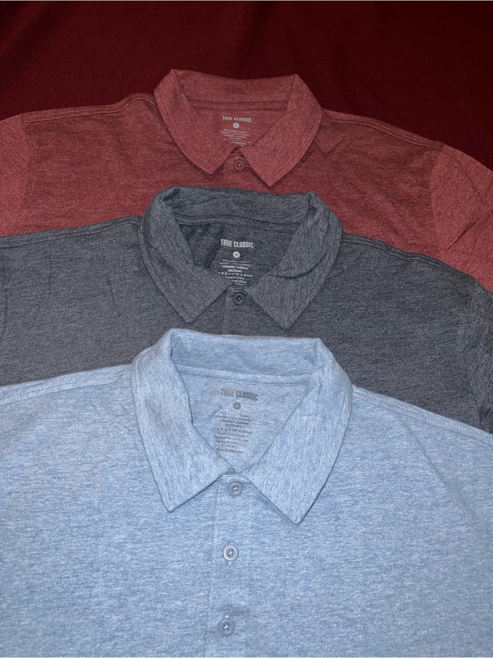True Classic Polo Shirt - Heather light Blue,Heather dark blue and burgundy size